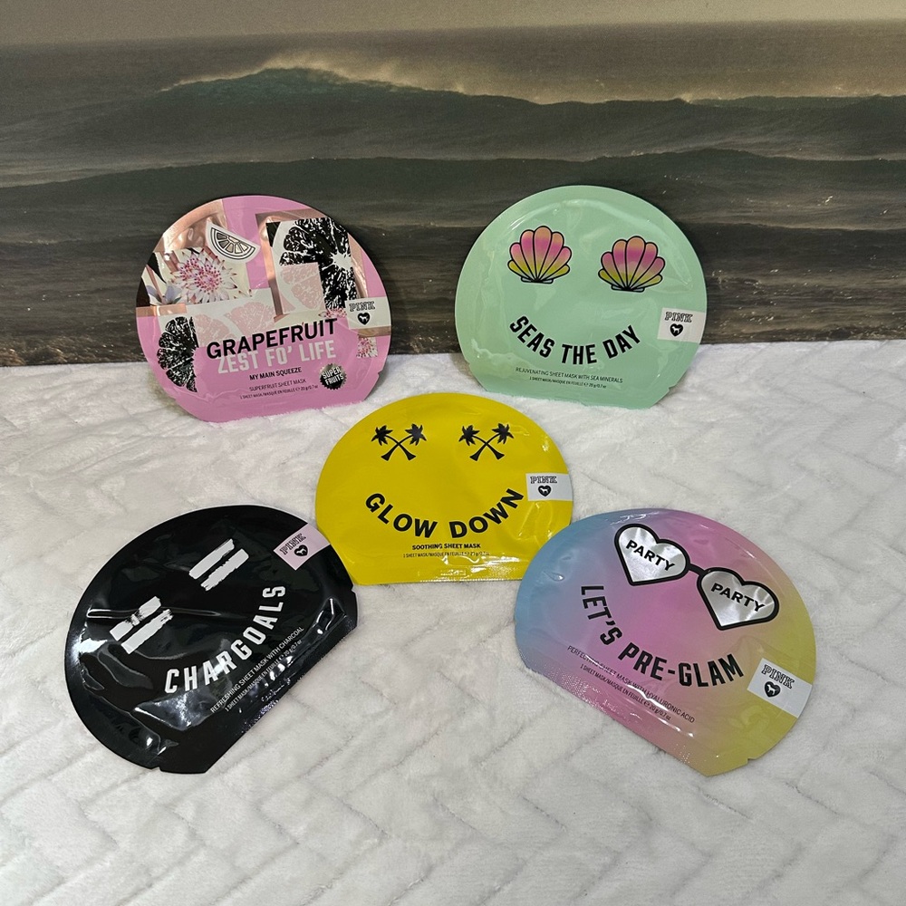 New 5 Victorias Secret Pink Facial Masks Face Mask Charcoal Sea Glam Grapefruit